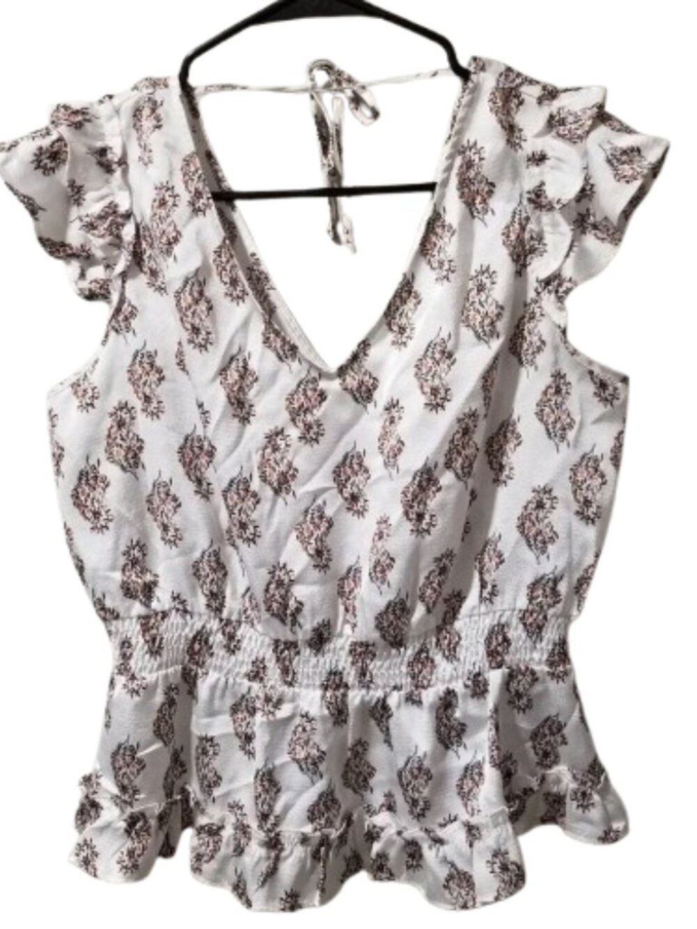 ❤️3/$12  Ryegrass V Neck Back Tie Blouse Short Sleeve Medium